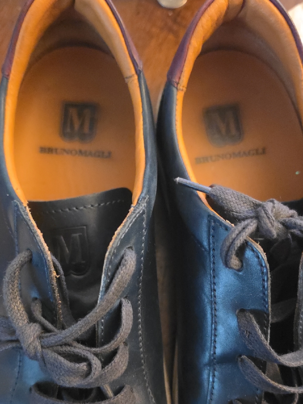 Bruno Magli Black Leather Derby Shoes with Orange Interior